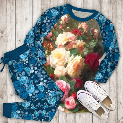 Rose Pajama Set | Pajamas | Cotton Sleepwear Sets | Soft Long Sleeve Pjs | Raglan Shirt and Pants Set