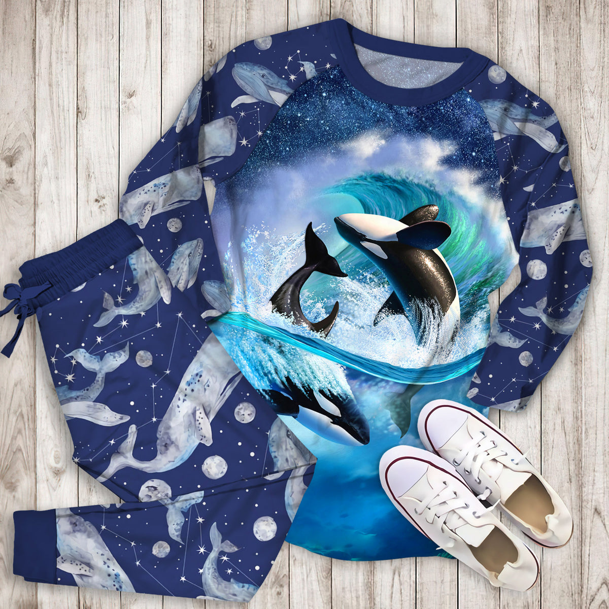 Whale Killer Pajama Set |Sleepwear Pjs Sets | Raglan Shirt Pants Set