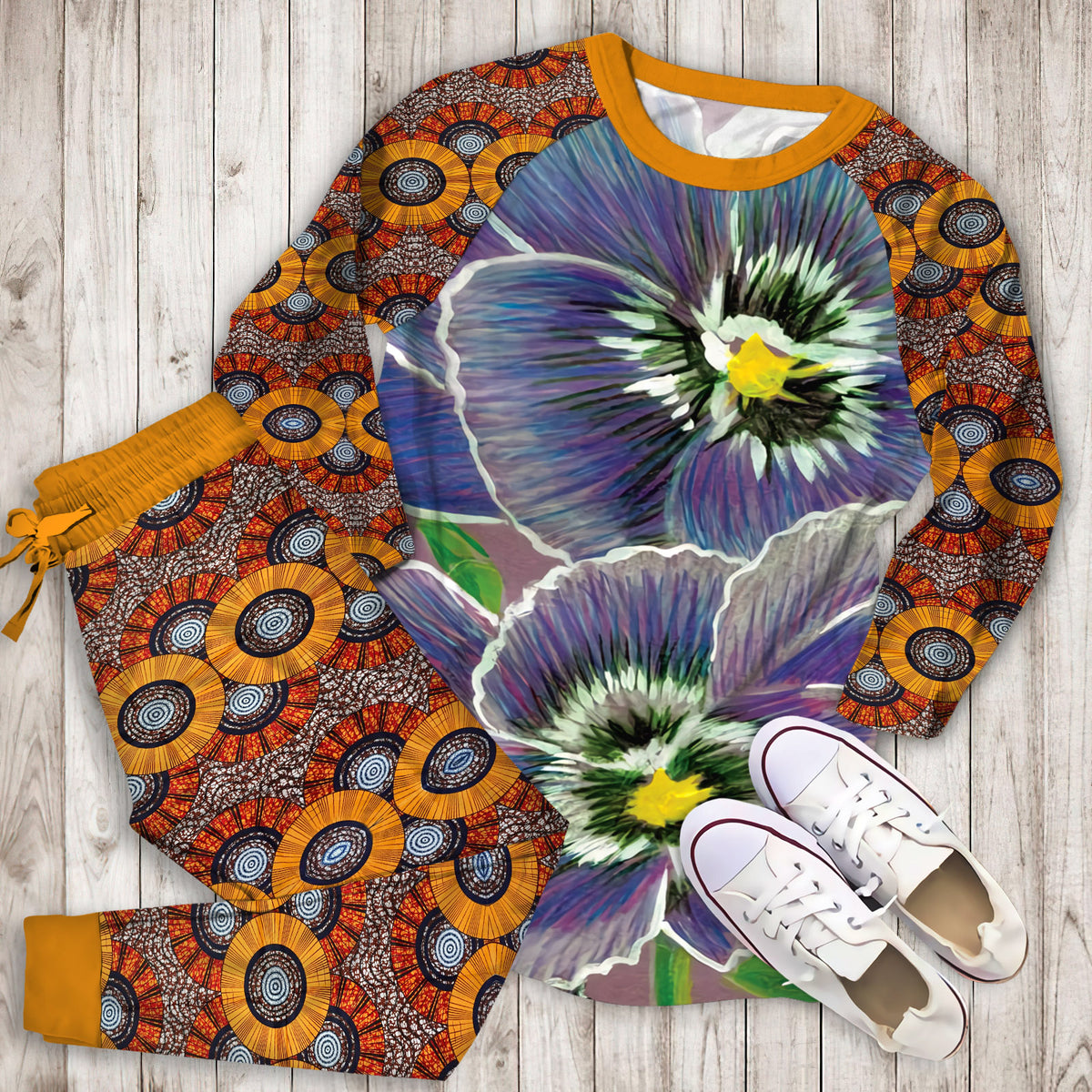 African Violet Pajama Set | Pajamas | Cotton Sleepwear Sets | Soft Long Sleeve Pjs | Raglan Shirt and Pants Set