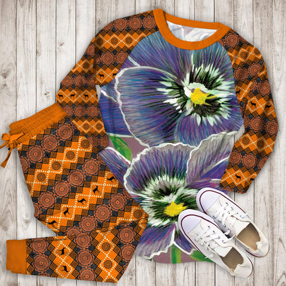 African Violet Pajama Set | Pajamas | Cotton Sleepwear Sets | Soft Long Sleeve Pjs | Raglan Shirt and Pants Set