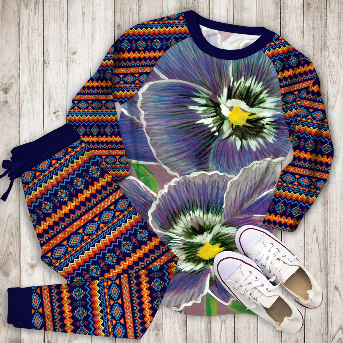 African Violet Pajama Set | Pajamas | Cotton Sleepwear Sets | Soft Long Sleeve Pjs | Raglan Shirt and Pants Set