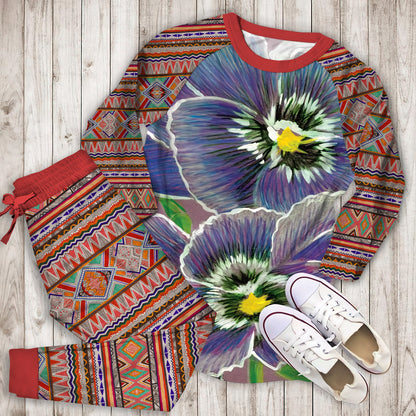 African Violet Pajama Set | Pajamas | Cotton Sleepwear Sets | Soft Long Sleeve Pjs | Raglan Shirt and Pants Set