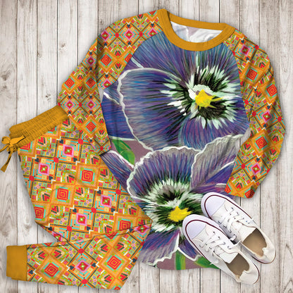 African Violet Pajama Set | Pajamas | Cotton Sleepwear Sets | Soft Long Sleeve Pjs | Raglan Shirt and Pants Set