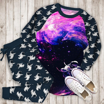 Astronaut Surfing In The Galaxy Pajama Set | Pajamas | Cotton Sleepwear Sets | Soft Long Sleeve Pjs | Raglan Shirt and Pants Set