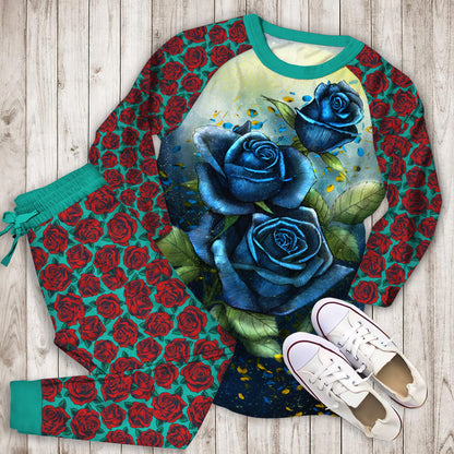 Rose Pajama Set | Pajamas | Cotton Sleepwear Sets | Soft Long Sleeve Pjs | Raglan Shirt and Pants Set