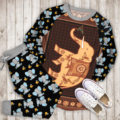 Elephant Pajama Set | Pajamas | Cotton Sleepwear Sets | Soft Long Sleeve Pjs | Raglan Shirt and Pants Set