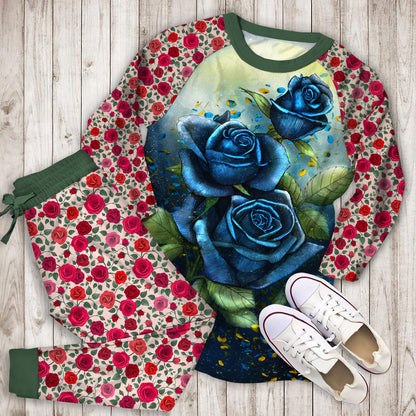 Rose Pajama Set | Pajamas | Cotton Sleepwear Sets | Soft Long Sleeve Pjs | Raglan Shirt and Pants Set