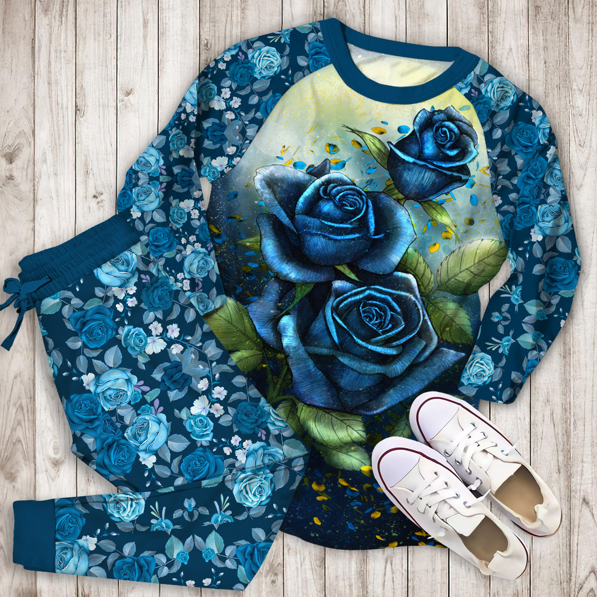Rose Pajama Set | Pajamas | Cotton Sleepwear Sets | Soft Long Sleeve Pjs | Raglan Shirt and Pants Set