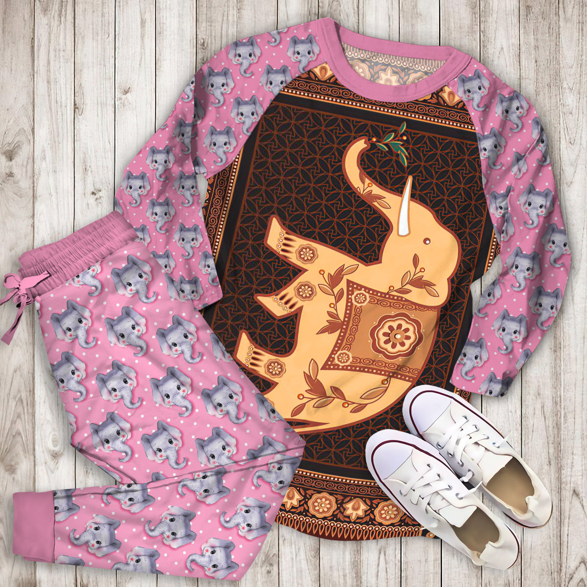 Elephant Pajama Set | Pajamas | Cotton Sleepwear Sets | Soft Long Sleeve Pjs | Raglan Shirt and Pants Set
