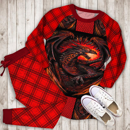 Red Dragon Pajama Set |Sleepwear Pjs Sets | Raglan Shirt Pants Set