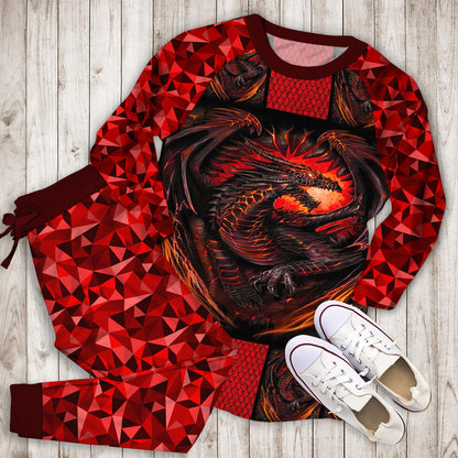 Red Dragon Pajama Set |Sleepwear Pjs Sets | Raglan Shirt Pants Set