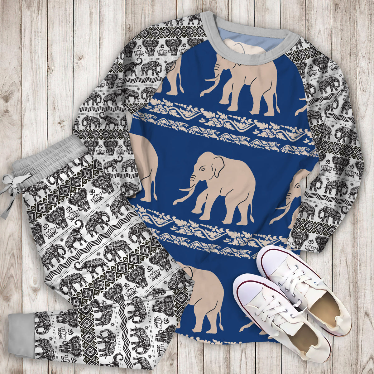 Elephant Pajama Set |Sleepwear Pjs Sets | Raglan Shirt Pants Set