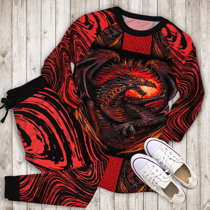 Red Dragon Pajama Set |Sleepwear Pjs Sets | Raglan Shirt Pants Set