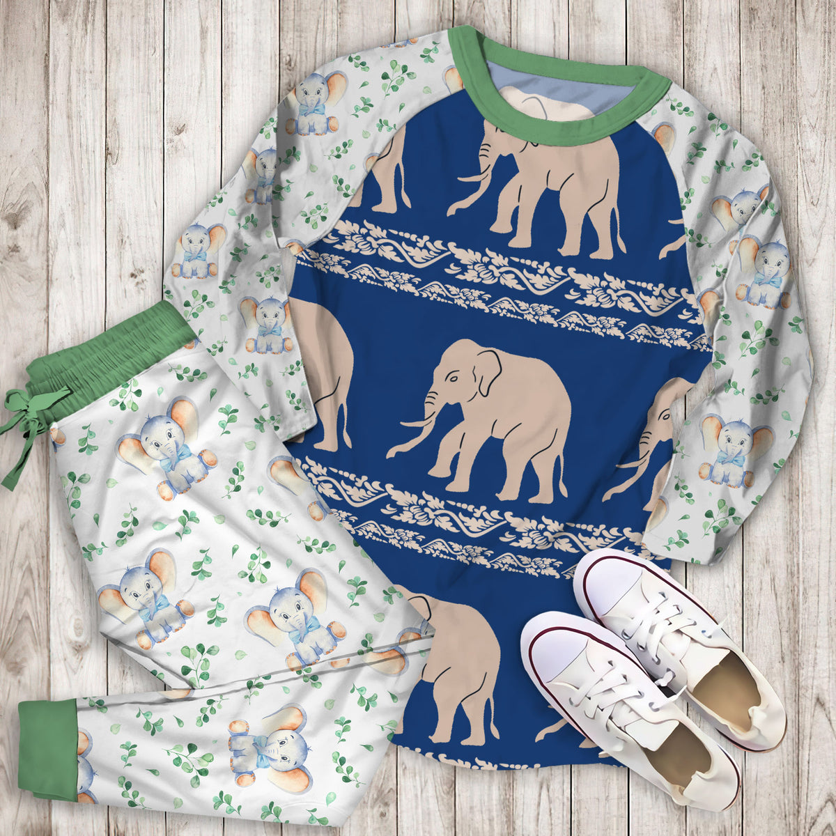 Elephant Pajama Set |Sleepwear Pjs Sets | Raglan Shirt Pants Set
