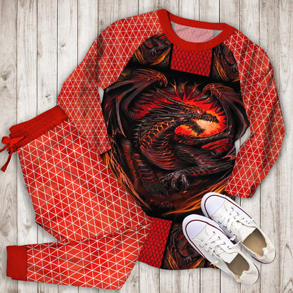 Red Dragon Pajama Set |Sleepwear Pjs Sets | Raglan Shirt Pants Set