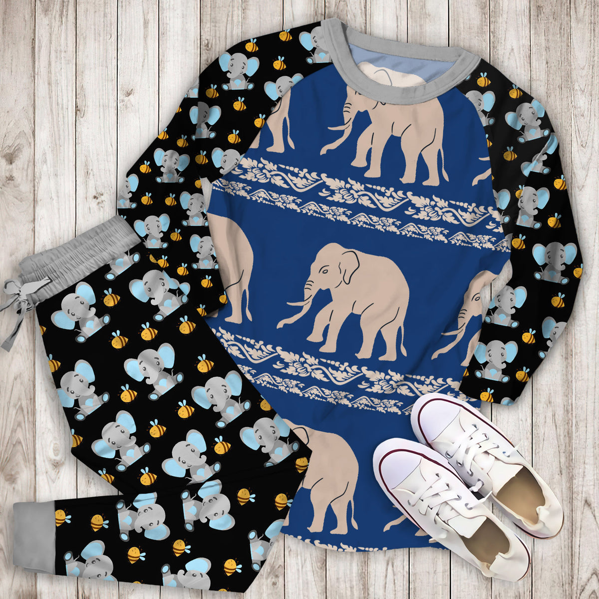 Elephant Pajama Set |Sleepwear Pjs Sets | Raglan Shirt Pants Set