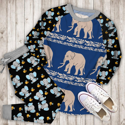 Elephant Pajama Set |Sleepwear Pjs Sets | Raglan Shirt Pants Set