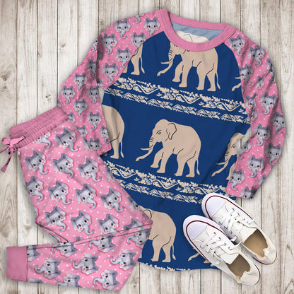 Elephant Pajama Set |Sleepwear Pjs Sets | Raglan Shirt Pants Set