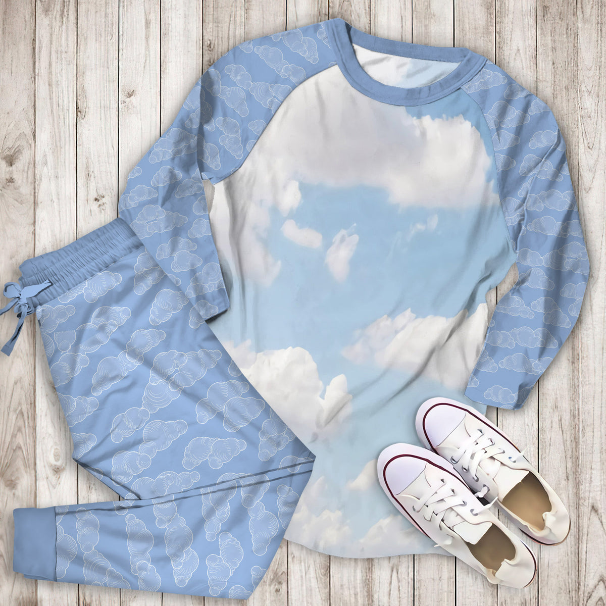 Daydream Clouds Pajama Set | Pajamas | Cotton Sleepwear Sets | Soft Long Sleeve Pjs | Raglan Shirt and Pants Set