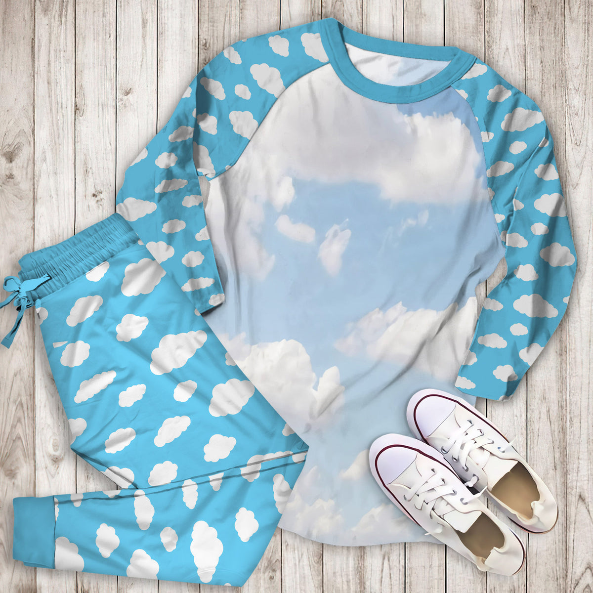 Daydream Clouds Pajama Set | Pajamas | Cotton Sleepwear Sets | Soft Long Sleeve Pjs | Raglan Shirt and Pants Set