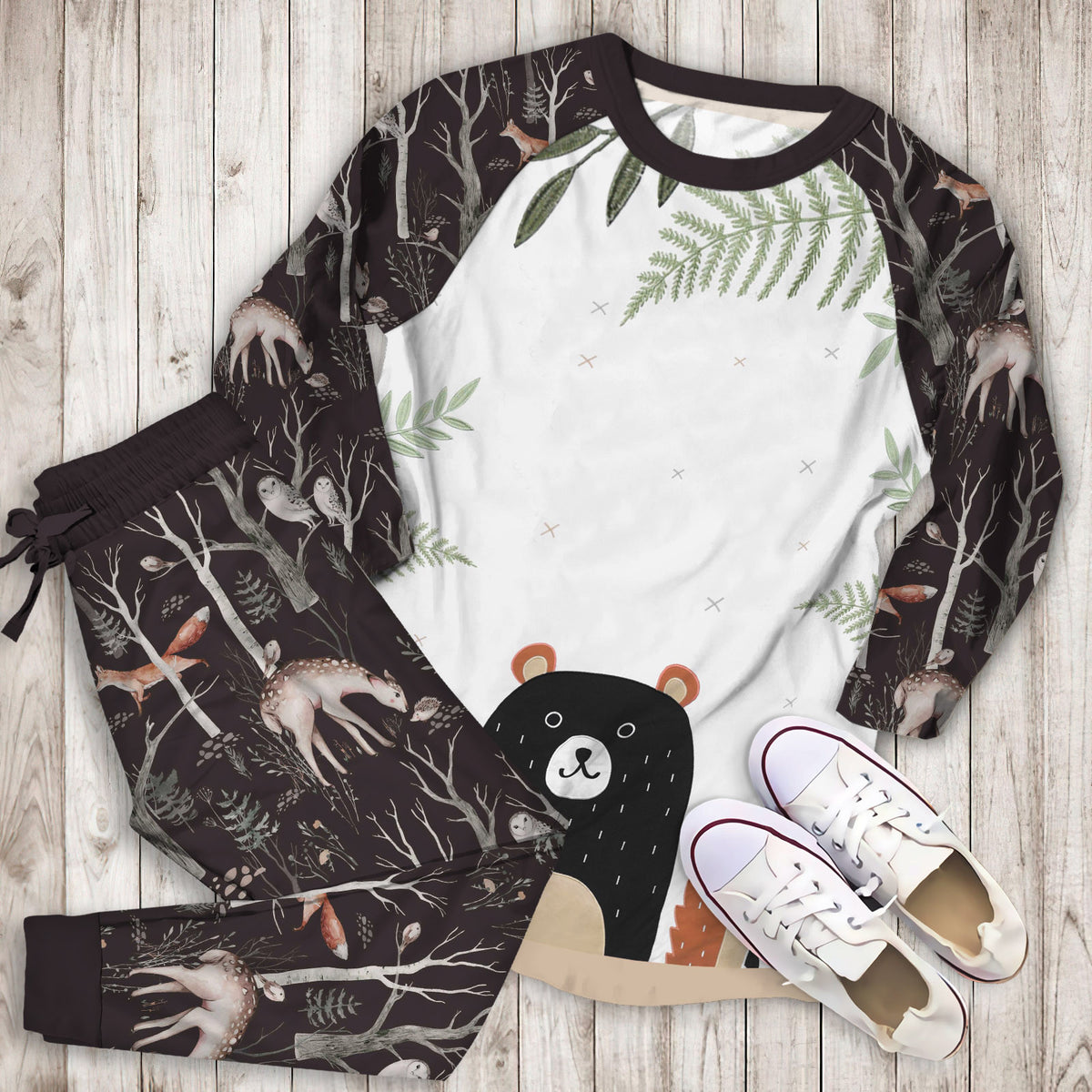 The Woodland Pals Pajama Set |Sleepwear Pjs Sets | Raglan Shirt Pants Set