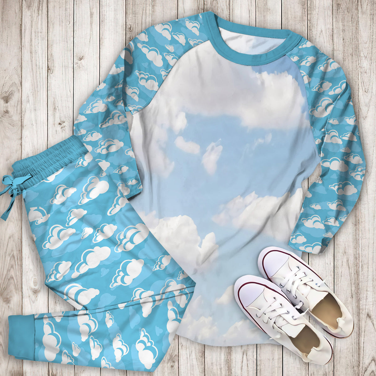 Daydream Clouds Pajama Set | Pajamas | Cotton Sleepwear Sets | Soft Long Sleeve Pjs | Raglan Shirt and Pants Set