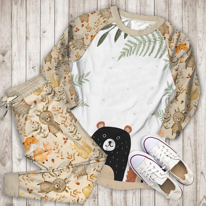 The Woodland Pals Pajama Set |Sleepwear Pjs Sets | Raglan Shirt Pants Set