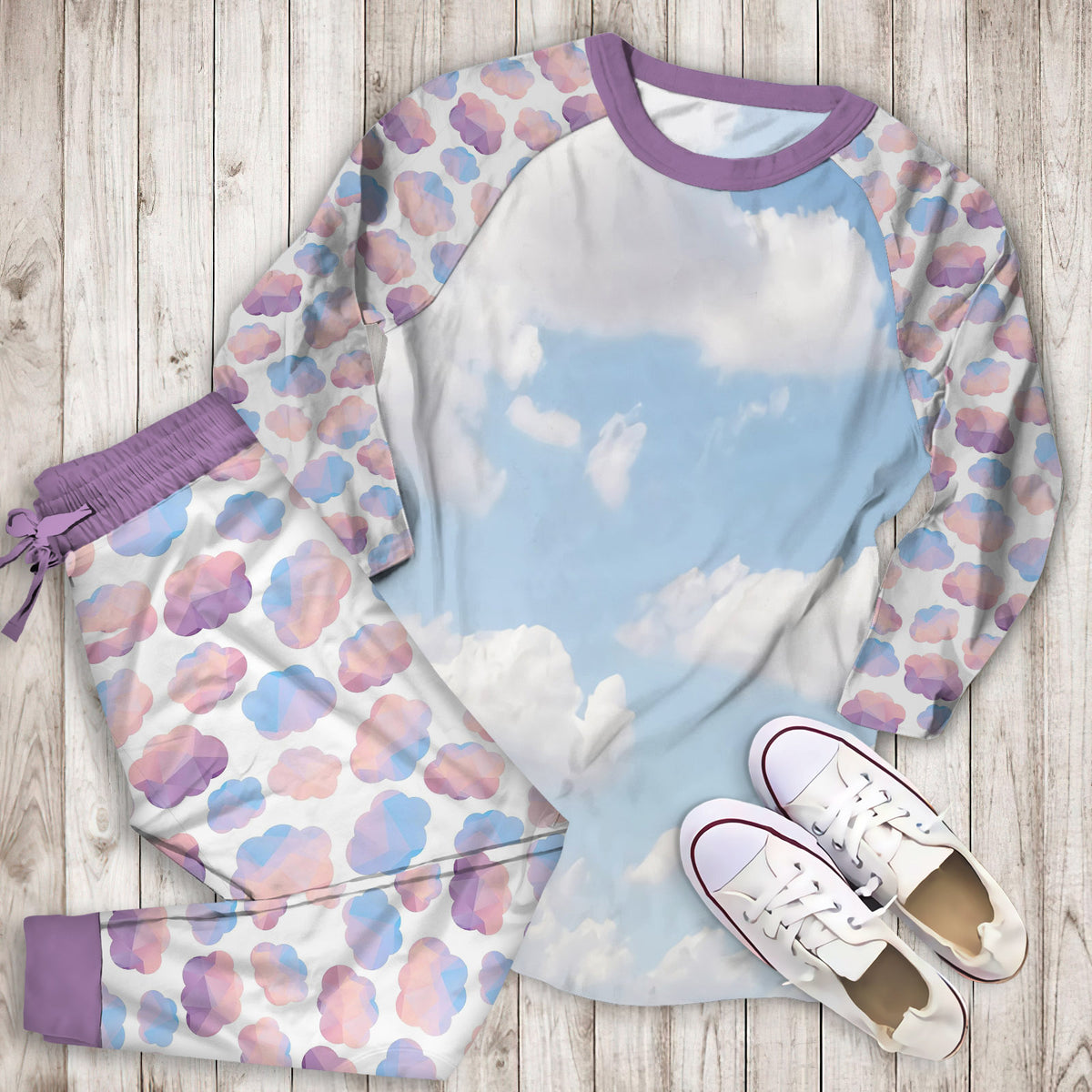 Daydream Clouds Pajama Set | Pajamas | Cotton Sleepwear Sets | Soft Long Sleeve Pjs | Raglan Shirt and Pants Set