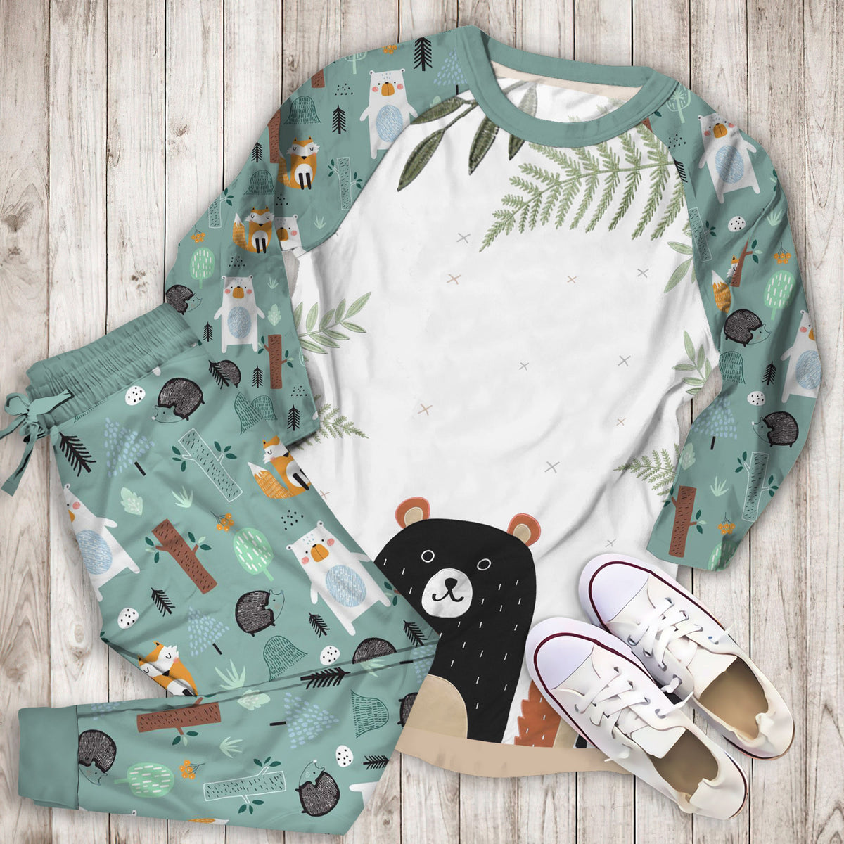 The Woodland Pals Pajama Set |Sleepwear Pjs Sets | Raglan Shirt Pants Set