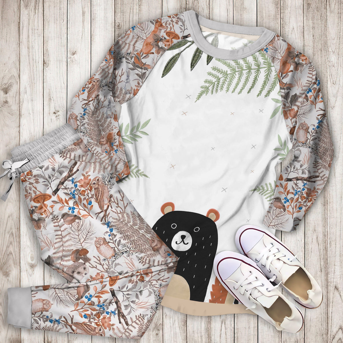 The Woodland Pals Pajama Set |Sleepwear Pjs Sets | Raglan Shirt Pants Set