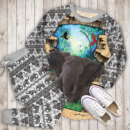 Elephant Pajama Set | Pajamas | Cotton Sleepwear Sets | Soft Long Sleeve Pjs | Raglan Shirt and Pants Set
