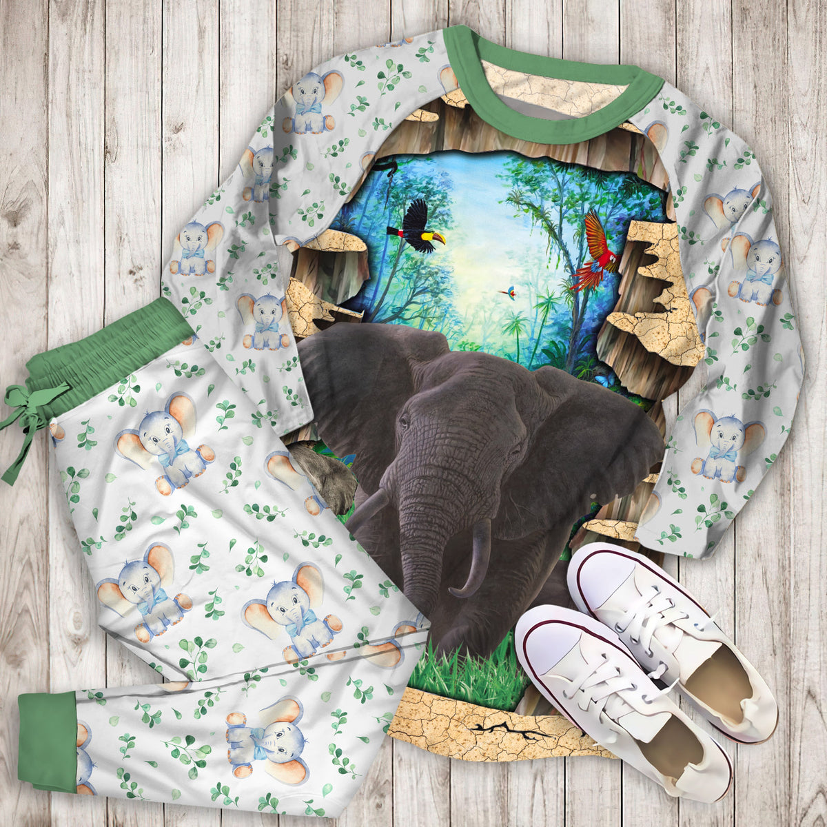 Elephant Pajama Set | Pajamas | Cotton Sleepwear Sets | Soft Long Sleeve Pjs | Raglan Shirt and Pants Set
