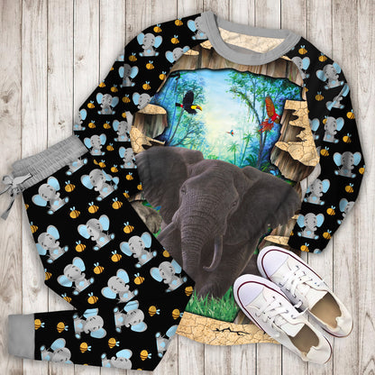 Elephant Pajama Set | Pajamas | Cotton Sleepwear Sets | Soft Long Sleeve Pjs | Raglan Shirt and Pants Set