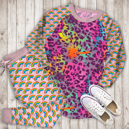 Rainbow Cheetah Leopard Pajama Set |Sleepwear Pjs Sets | Raglan Shirt Pants Set