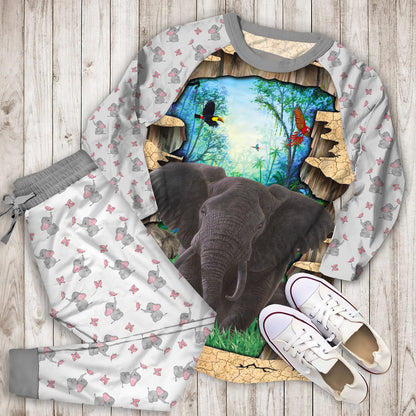 Elephant Pajama Set | Pajamas | Cotton Sleepwear Sets | Soft Long Sleeve Pjs | Raglan Shirt and Pants Set