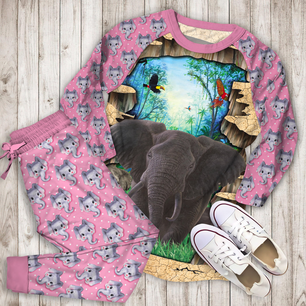 Elephant Pajama Set | Pajamas | Cotton Sleepwear Sets | Soft Long Sleeve Pjs | Raglan Shirt and Pants Set