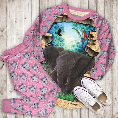 Elephant Pajama Set | Pajamas | Cotton Sleepwear Sets | Soft Long Sleeve Pjs | Raglan Shirt and Pants Set