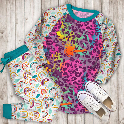 Rainbow Cheetah Leopard Pajama Set |Sleepwear Pjs Sets | Raglan Shirt Pants Set