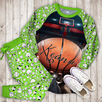 Basketball Hand Hoop Personalized Name Pajama Set |Sleepwear Pjs Sets | Raglan Shirt Pants Set