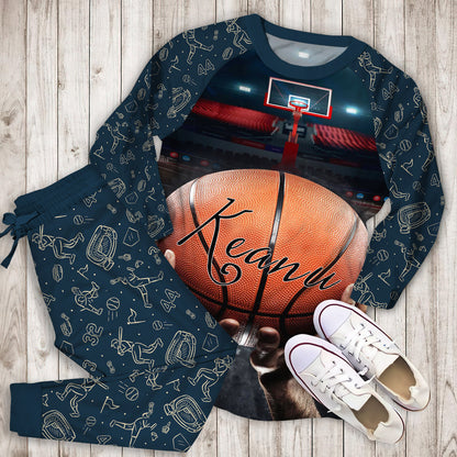Basketball Hand Hoop Personalized Name Pajama Set |Sleepwear Pjs Sets | Raglan Shirt Pants Set