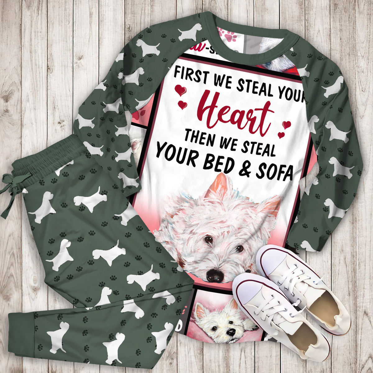Westie Pajama Set |Sleepwear Pjs Sets | Raglan Shirt Pants Set