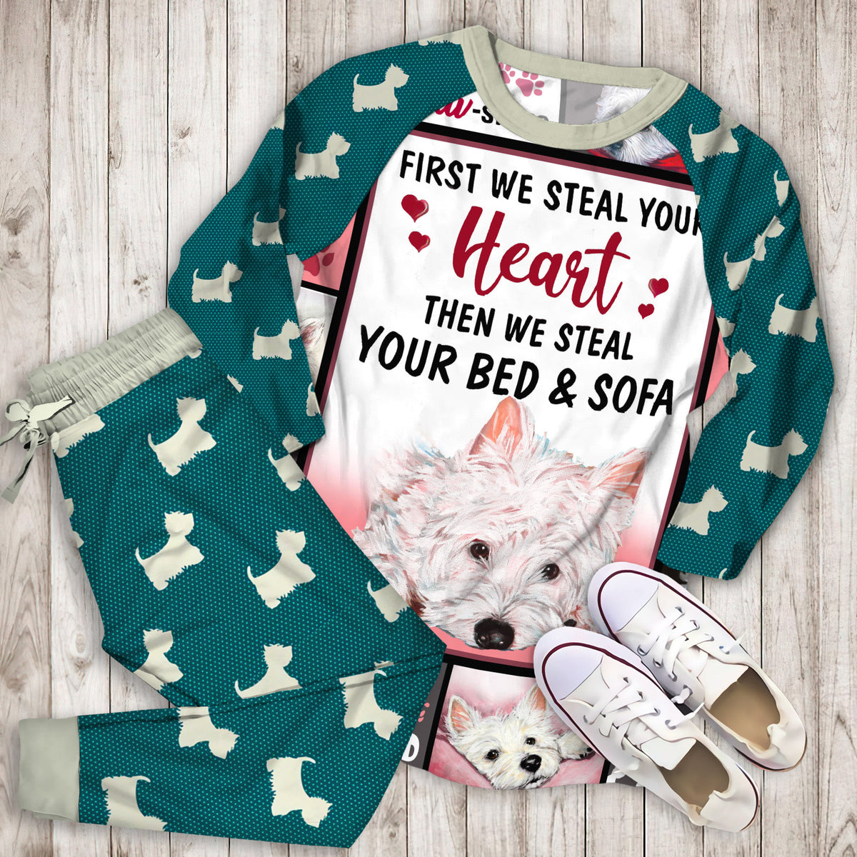 Westie Pajama Set |Sleepwear Pjs Sets | Raglan Shirt Pants Set
