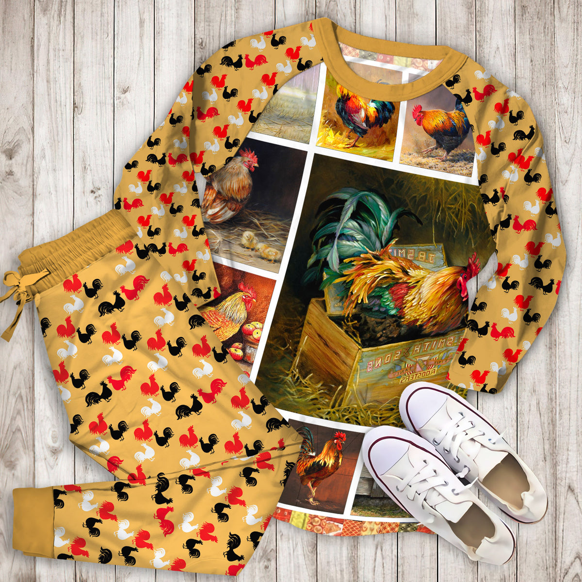 Rooster Pajama Set | Pajamas | Cotton Sleepwear Sets | Soft Long Sleeve Pjs | Raglan Shirt and Pants Set