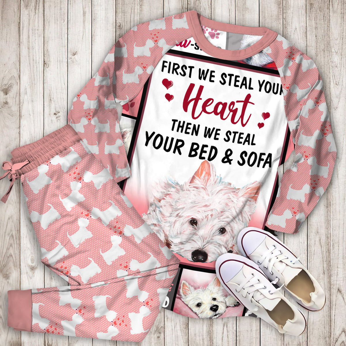 Westie Pajama Set |Sleepwear Pjs Sets | Raglan Shirt Pants Set