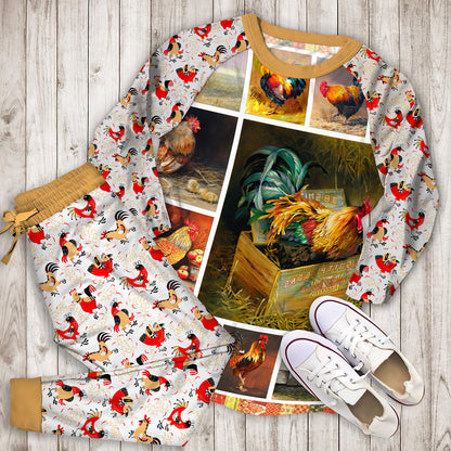 Rooster Pajama Set | Pajamas | Cotton Sleepwear Sets | Soft Long Sleeve Pjs | Raglan Shirt and Pants Set
