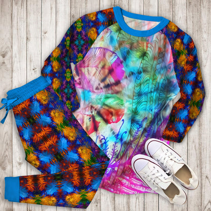 Abstract Tie Dye Pajama Set |Sleepwear Pjs Sets | Raglan Shirt Pants Set