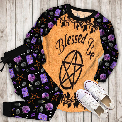Wicca Blessed Be Pajama Set | Pajamas | Cotton Sleepwear Sets | Soft Long Sleeve Pjs | Raglan Shirt and Pants Set