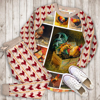 Rooster Pajama Set | Pajamas | Cotton Sleepwear Sets | Soft Long Sleeve Pjs | Raglan Shirt and Pants Set