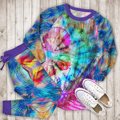 Abstract Tie Dye Pajama Set |Sleepwear Pjs Sets | Raglan Shirt Pants Set
