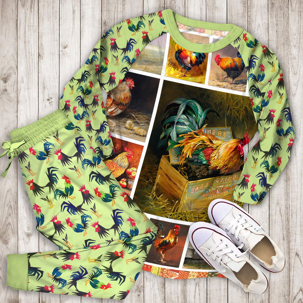Rooster Pajama Set | Pajamas | Cotton Sleepwear Sets | Soft Long Sleeve Pjs | Raglan Shirt and Pants Set